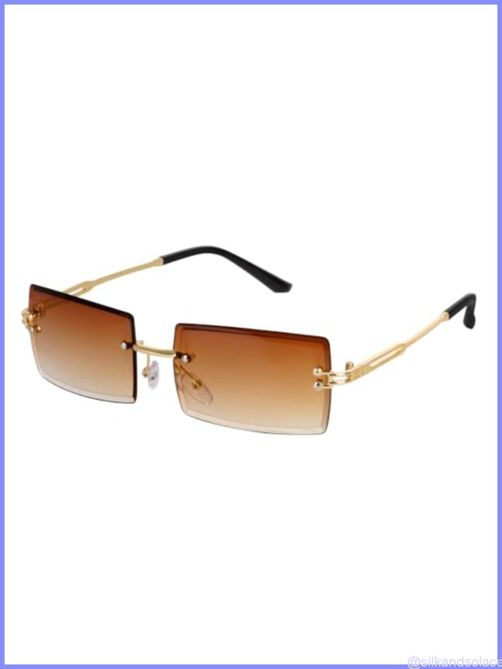 Rimless Rectangle Sunglasses Metal Temples UV Protection